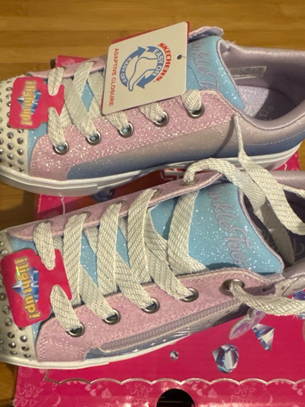 Skechers Kids Glitter Lace-Up Sneakers - Pink & Light Blue